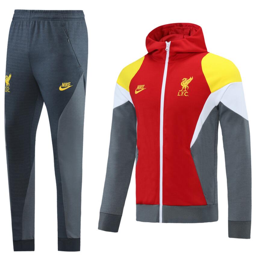 2021/22 Liverpool Grey Red Training Kits Hoodie Jacket with Pants